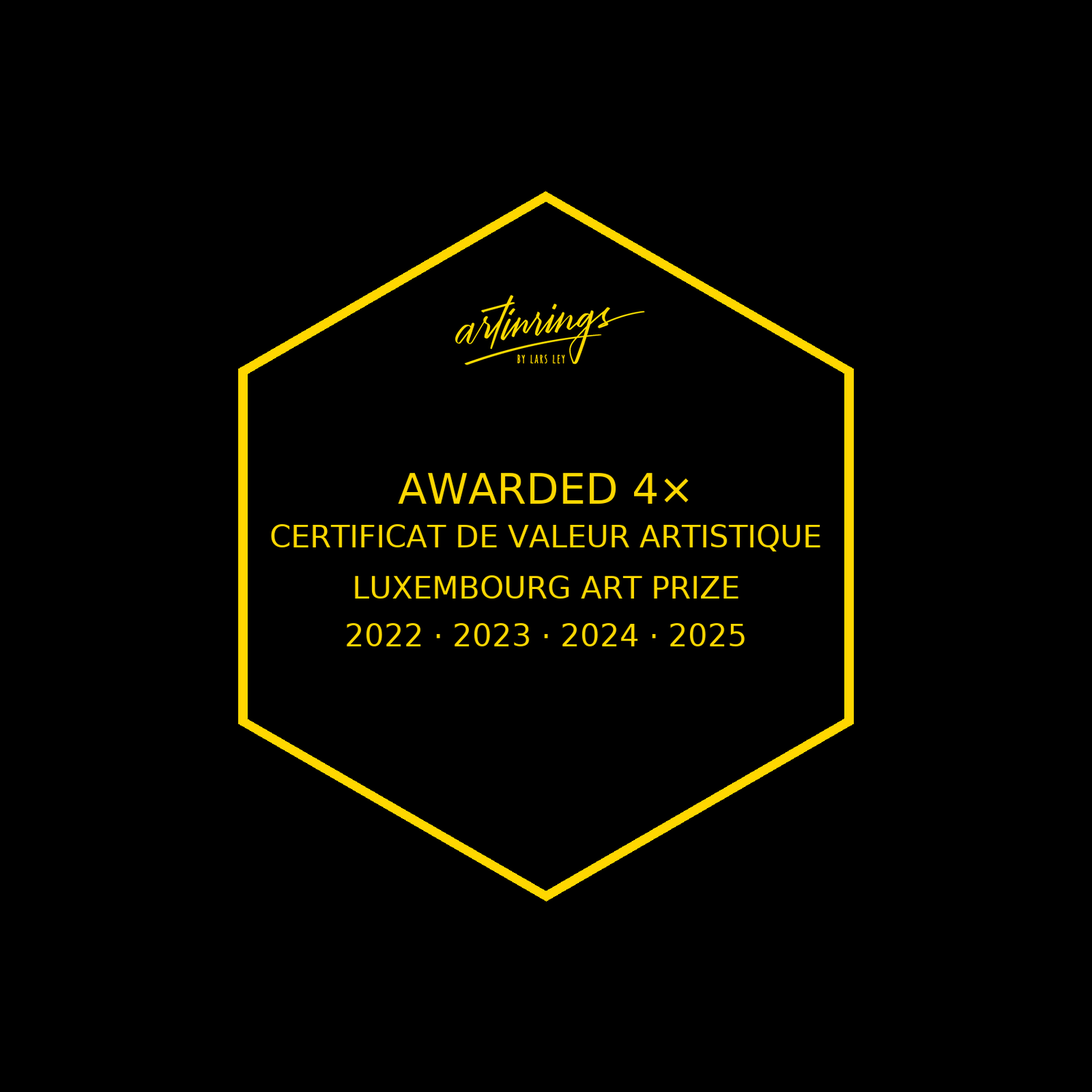 Plakette die angibt dass Lars Ley 4 Jahre in Folge mit einem Certificat de valeur artistique ausgezeichnet worden ist.